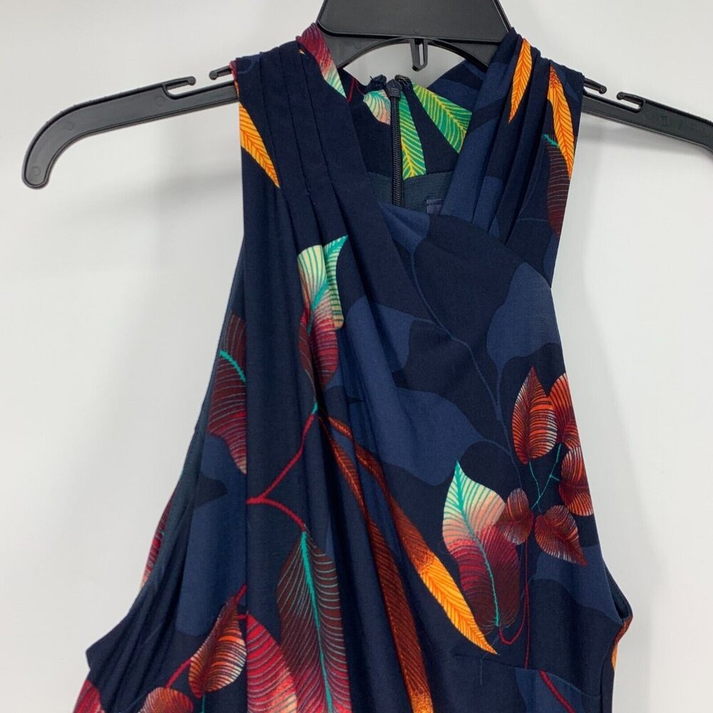 Rachel Roy Maxi Dress Blue Floral Crisscross Halter Neck Sleeveless - Picture 3 of 12